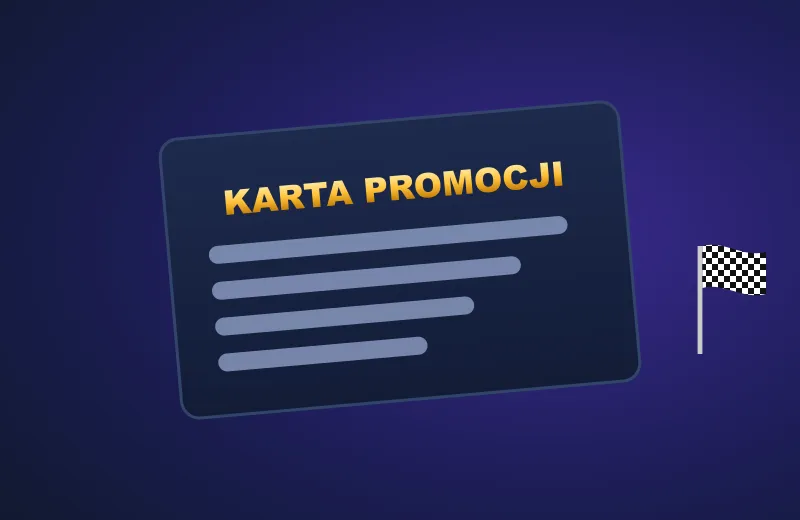 Karta promocji z regulaminem i flaga w szachownicę